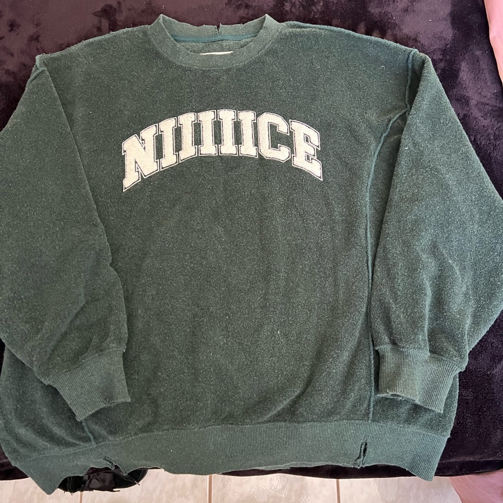 Aerie Forest Green Crewneck Sweater with Collegiate Charm